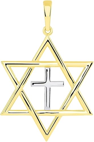 Miniatura 2 de Collar con colgante de estrella judía de David de oro amarillo de 14 quilates con cruz religiosa Judeo cristiana
