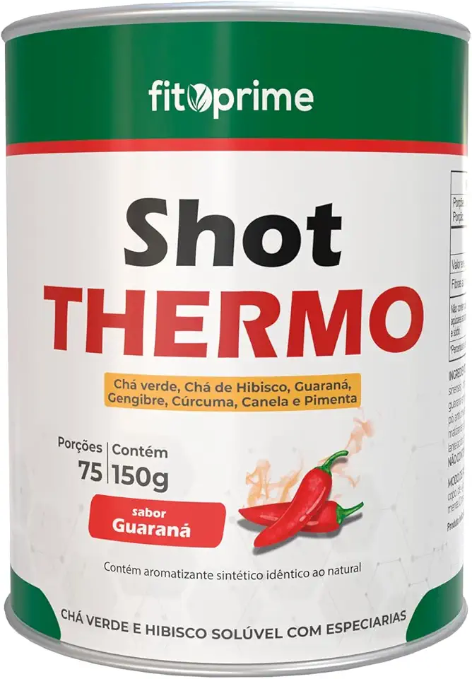 Shot Thermo Fitoprime Chá Verde, Chá De Hibisco, Guaraná, Gengibre, Cúrcuma, Canela, Pimenta Lata 150g Sabor Guaraná
