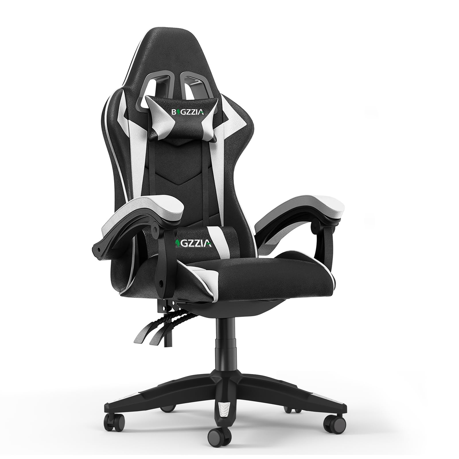 Racingreat PC Gaming Stuhl mit Kopfstütze und Lendenkissen (Weiß) | PC Stuh mit Footrests, Kopfstütze Lendenkissen, 90°-155° Neigung und Höhenverstellung, Kinder Junge Erwachsene Büro Pause