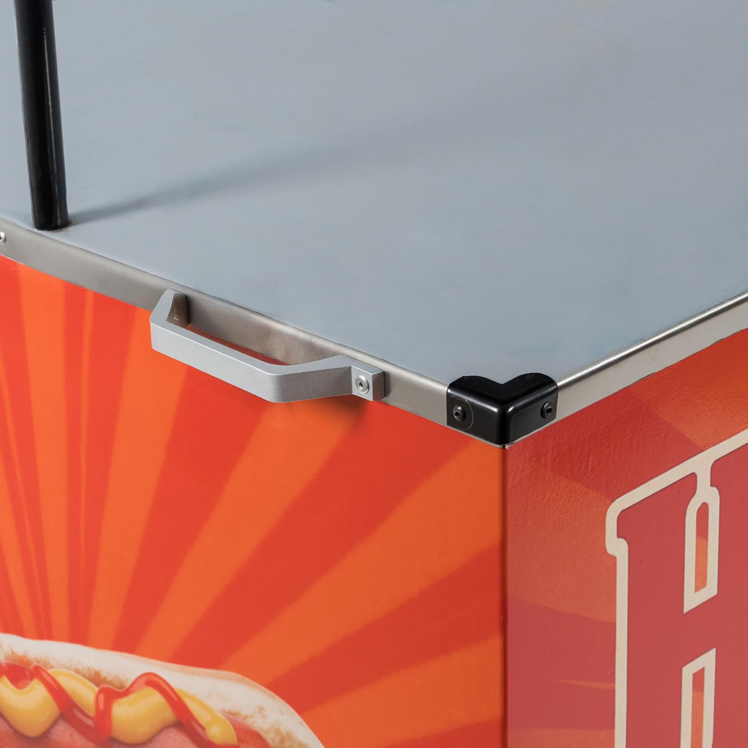Carrito Hot Dogs Profesional | Carro Street Food con Baño María | Acero inoxidable con 3 cubetas GN, toldo y ruedas con freno. Catering, ferias, eventos y venta ambulante - Sol y Carpa