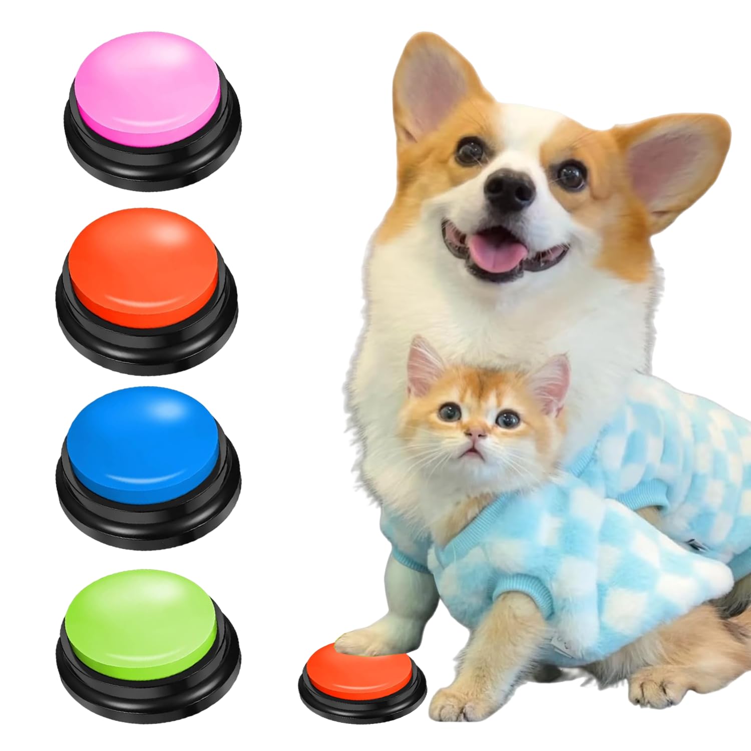 4Pcs Dog Buttons Talk Training, Dog Training Button, Dog Buttons for Communication, Dog Training Buzzer, 30 Second Recordable Interactive Recordable Dogs Button