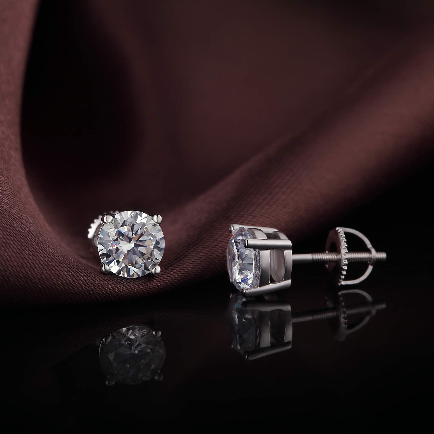 jiamiaoi 18K Oro Bianco placcato Orecchini Diamante Uomo in Argento Sterling 925 con AAAA+ Zirconi Brillante con Chiusura a Vite Sicura 4mm-8mm