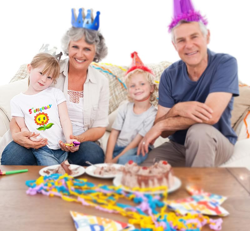 5th Birthday Shirt for Girls, Dress for Girls,T Shirt for 5 Year Old Gift Outfit Decoration Cute Flower Birthday Clothes3