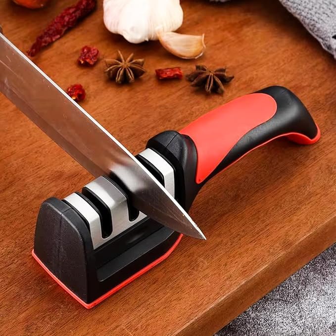 Image of 3-Stage Manual Knife Sharpener with Tungsten Carbide, Ceramic, Diamond Abrasive, ABS Plastic, 20x4.5x5.5 cm,
