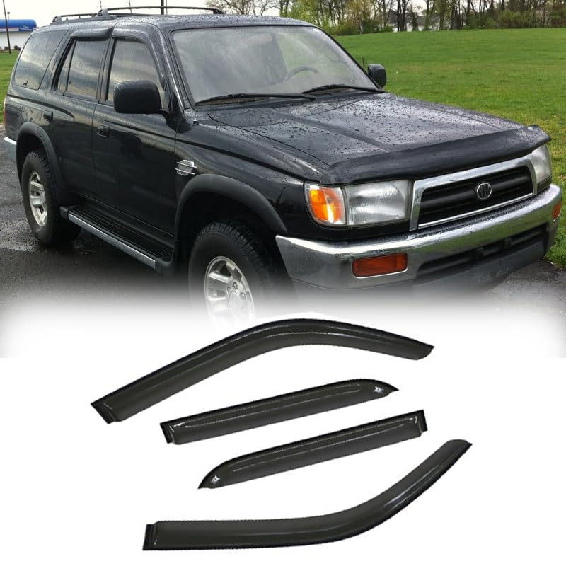 94751 Side Window Wind Deflector,4pcs Outside Mount Tape-On Nice Sun Rain Guards Set,Dark Smoke Window Visor fit for 1996-2002 Toyota 4Runner