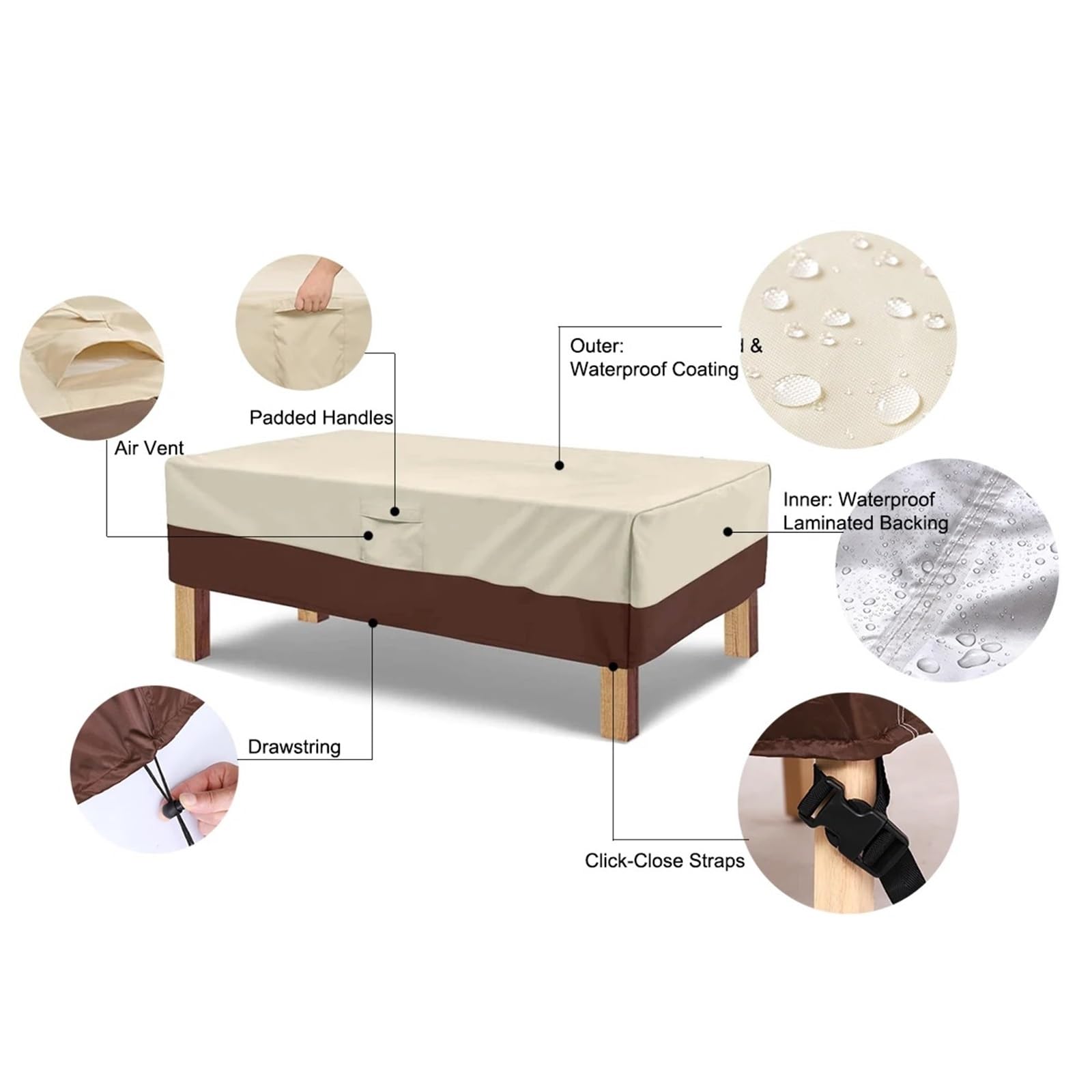 Funda de piel resistente para exteriores, impermeable y resistente al viento, protector de silla de mesa y sofá de jardín, funda resistente a la lluvia para muebles de patio (180 x 120 x 74 cm)