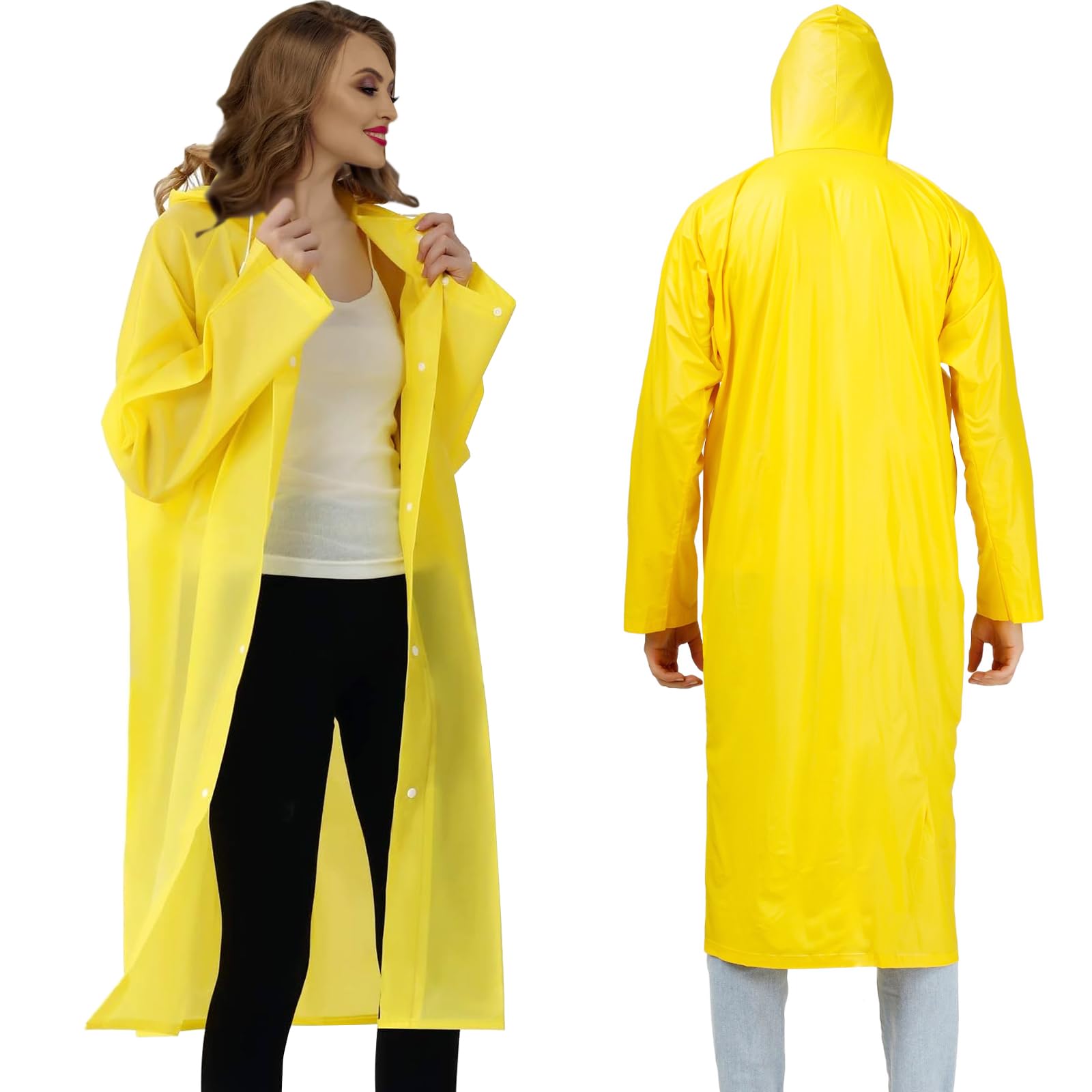 STEK Rain Poncho, Adult Ponchos Waterproof with Drawstring Hood for Women & Men, Lightweight Reusable EVA Material Rain Coat Jacket for Outdoor Hiking, Camping, Cycling, and Concerts (Yellow 125cm)