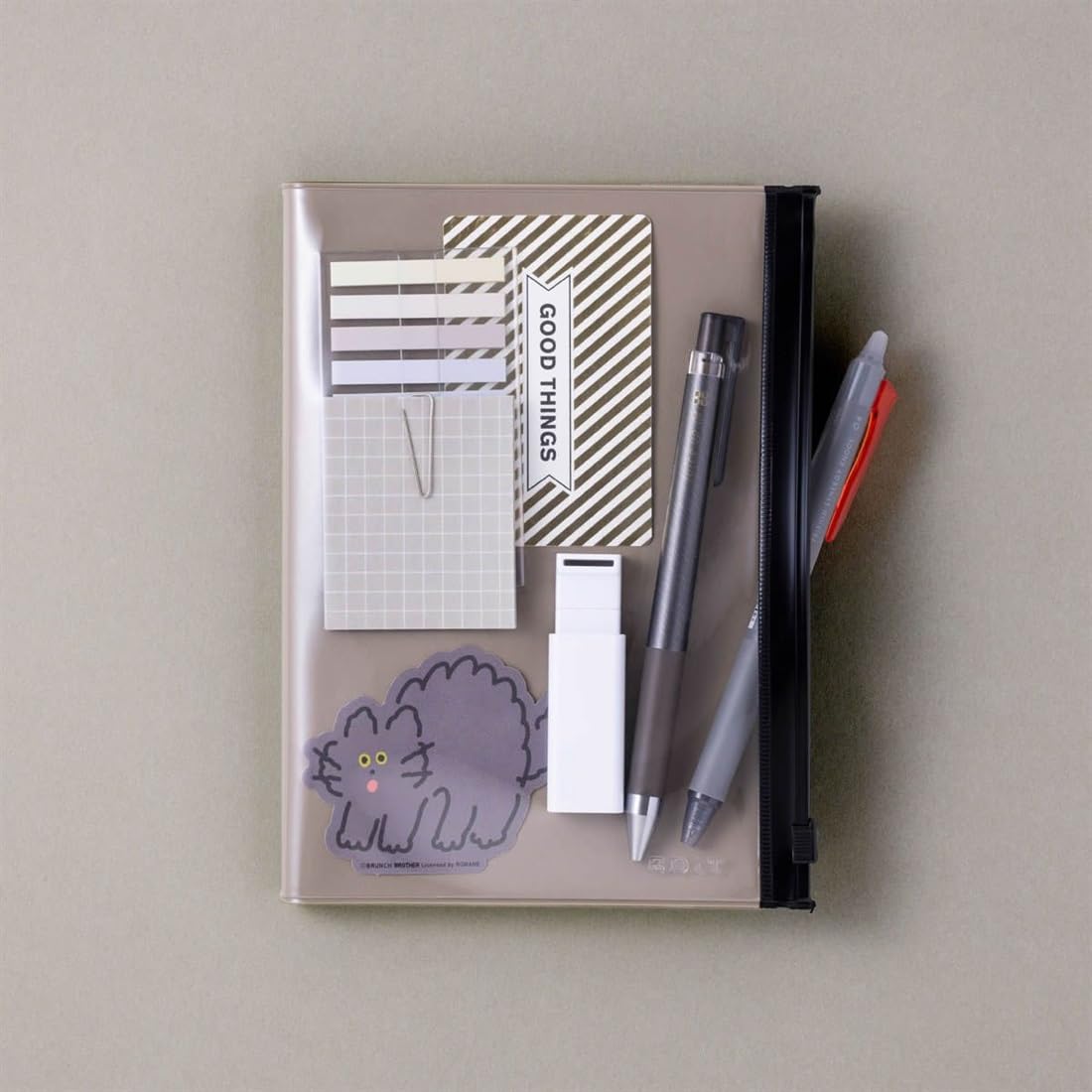 MARK'STYLE EDiT - Set di quaderni e ricariche A5, griglia grigia da 5 mm, copertina in morbido PVC trasparente con tasca per pianificare, diari e prendere appunti (latte chiaro, A5)