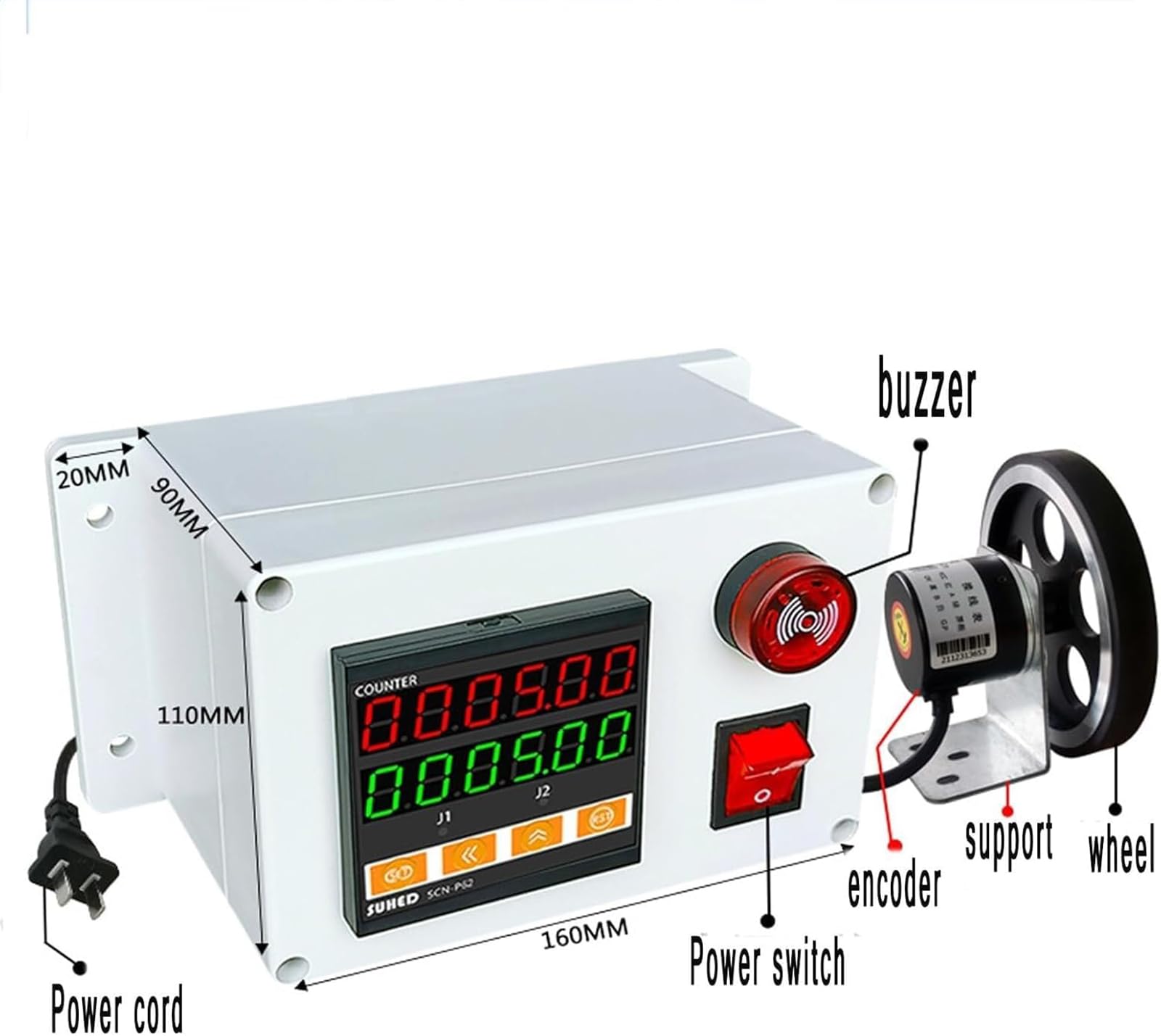 Contador digital de longitud con rueda rodante y zumbador, rango 0-999999 para medición de cables y líneas de pesca