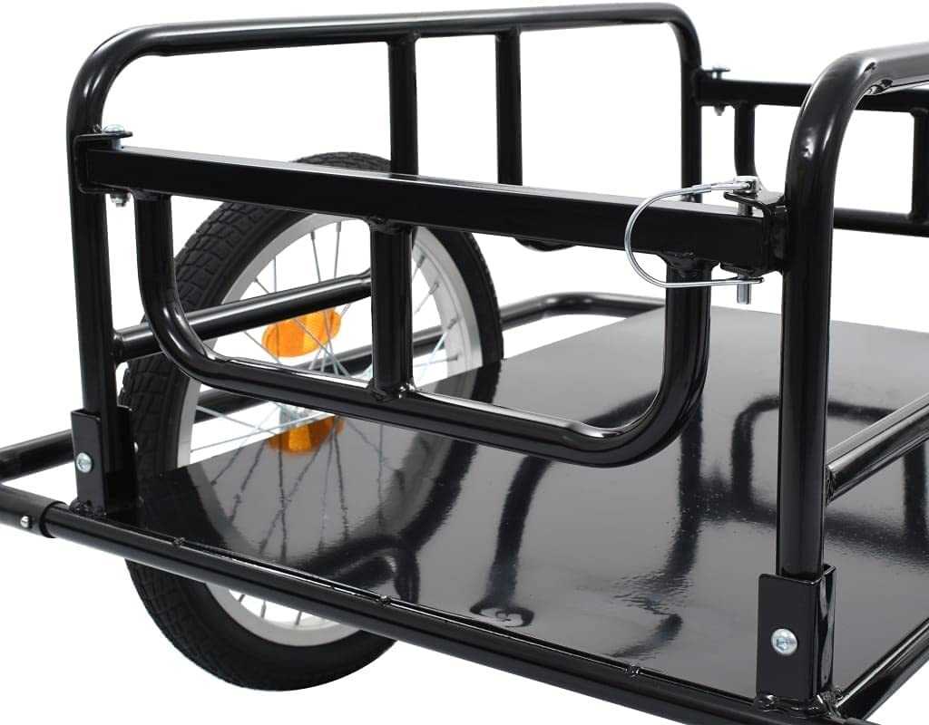 Remolque de bicicleta para niños Remolque de carga para bicicletas, sistema de acoplamiento de bola de barra de tiro plegable, 130x73x48,5 cm, acero negro, remolques de bicicletas para ciclismo y re