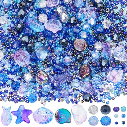 SUNNYCLUE 1 Box 3100pcs Summer Beads Kit: Glass Sea Ocean Beads, Star, Sea Shell, Fish