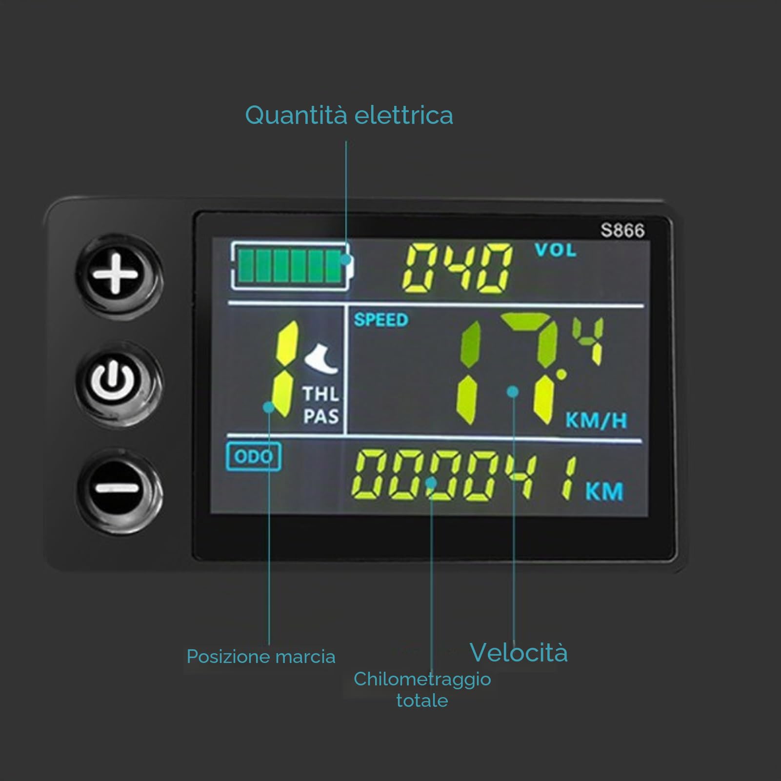 Display LCD per Bici Elettrica Pannello di Controllo Schermo a Colori LCD Impermeabile ABS S866 per la Modifica del Litio