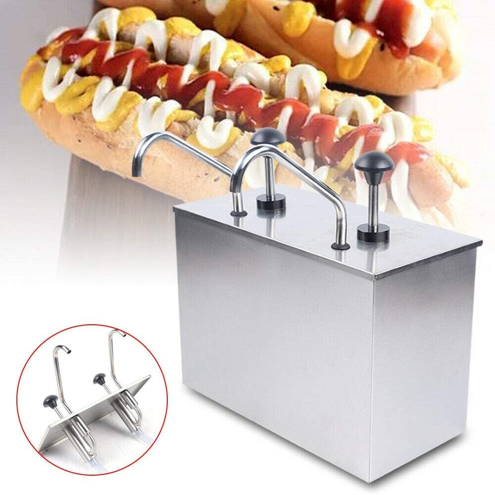 Distribuidor de salsas dispensador de acero inoxidable de 4 litros, dispensador de mostaza para salsa soja, vinagre, Ketchup, 2 cabezales
