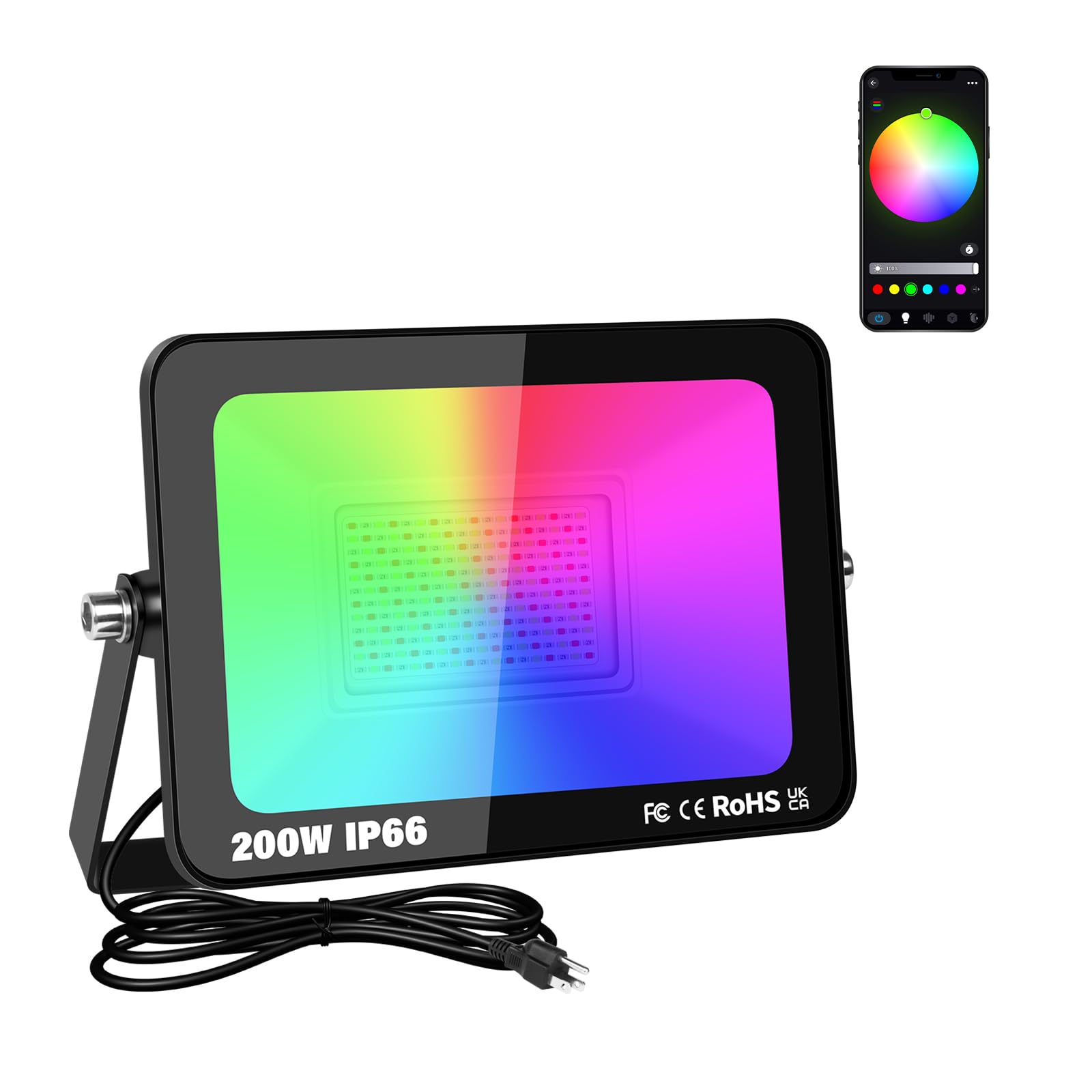 T-SUN 60W LED-spot voor buiten, slimme RGB-spot met Bluetooth-app en afstandsbediening, kleurveranderende dimbare schijnwerper, IP66 waterdichte schijnwerper voor tuinen Halloween(2 stuks