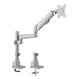 Single Monitor Desk Mount | Pole Mounted Gas Spring Monitor Arm | Premium Height Adjustable Computer Display Riser, Silver