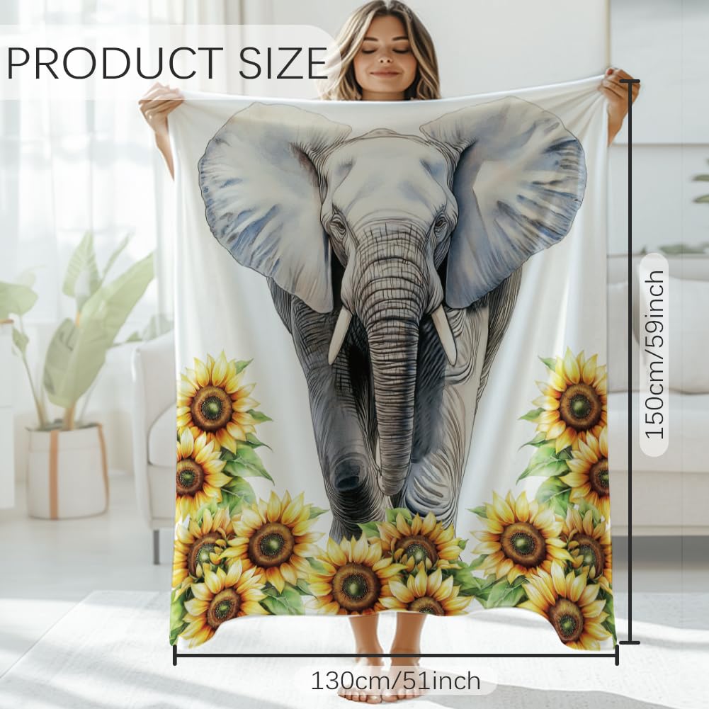 GLOBLELAND Elephant Throw 59×51 inch Sunflowers Soft Cozy Flannel Blanket Washable Fuzzy Throw Blanket for Home Office Room Bed Sofa Chair Gift - Image 2