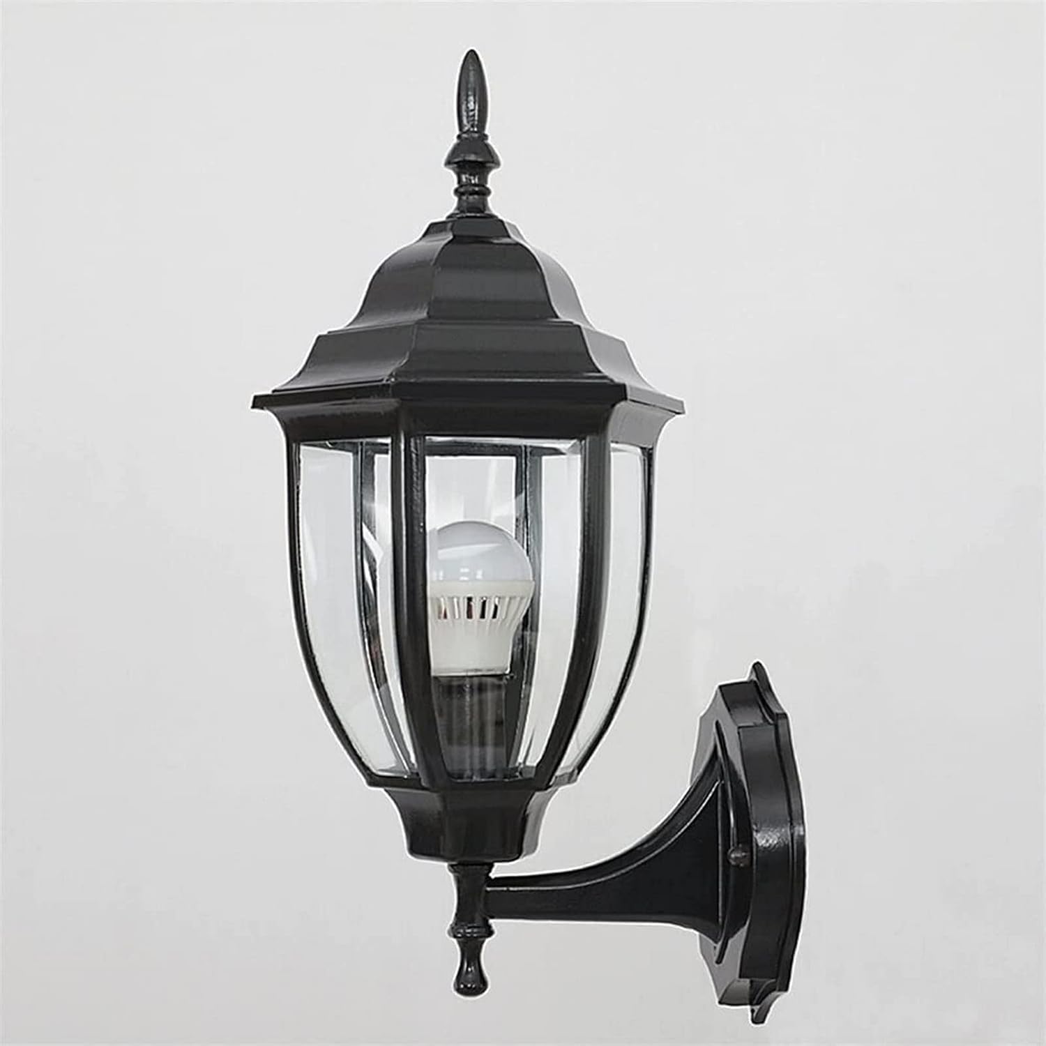 HYJAUSXB Wall Sconces, Garden Light Traditional Glass Lantern Sconce Outdoor V-intage Metal Lamp Waterproof Matte Black Finish, Pendant