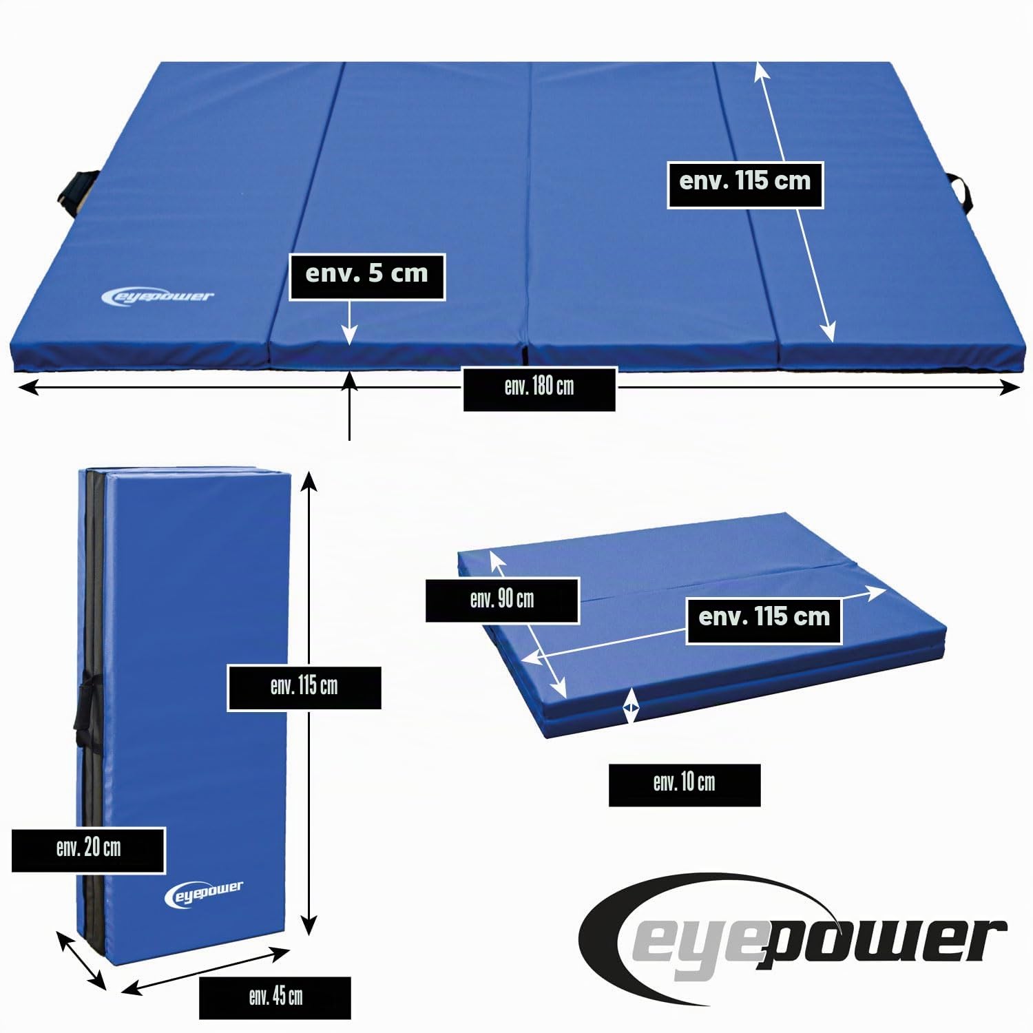 EYEPOWER Tapis de gymnastique pliable pour la maison - Tapis de gymnastique épais - Tapis de sol souple - Tapis de yoga épais - Tapis de gymnastique - Tapis de protection contre les chutes pour