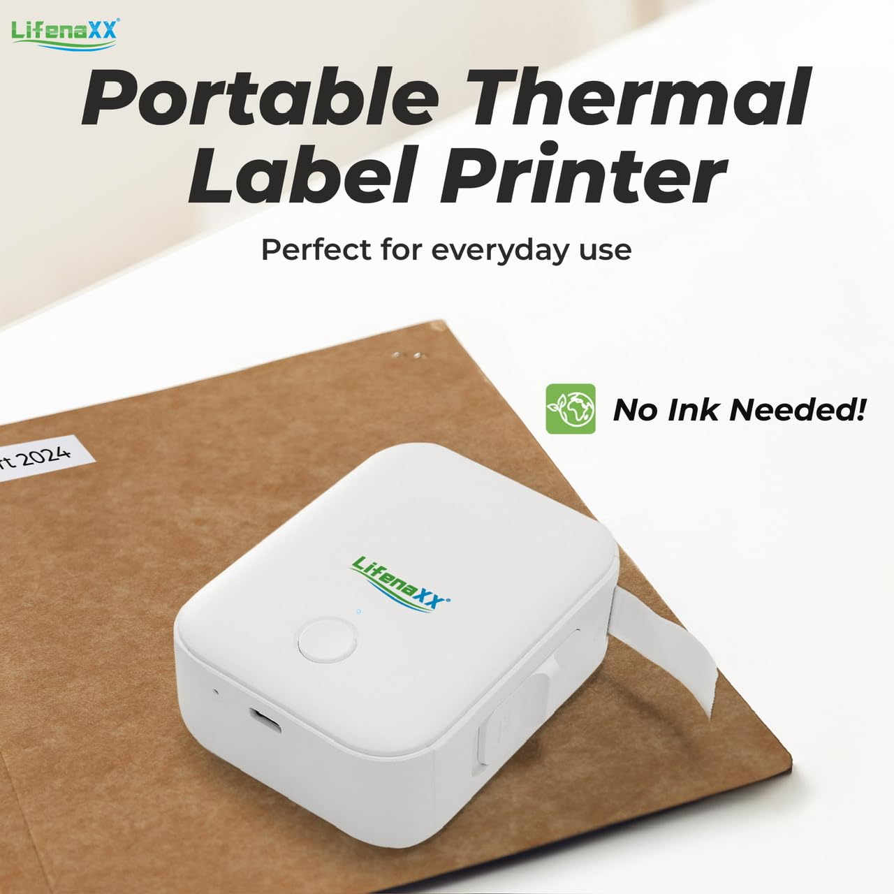 Lifenaxx Portable Thermal Label Printer with Label LX-048, Wireless App-Based Printing, USB-C Rechargeable - Image 2