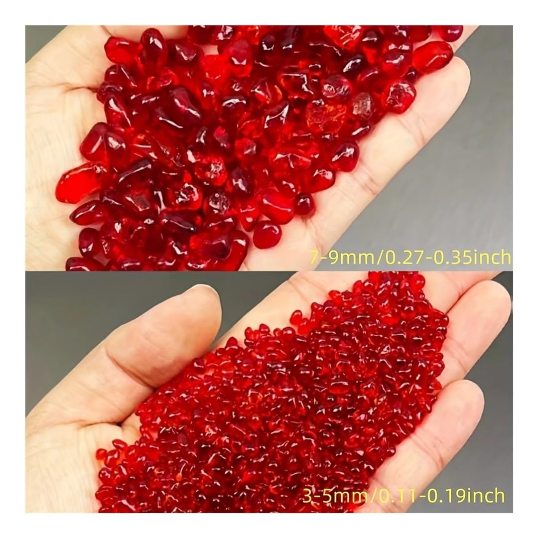 Grava de Vidrio roja 300 g, 3-5 mm, Chips Irregulares, for decoración peceras, Relleno jarrones y Jardines Gemstone Stone