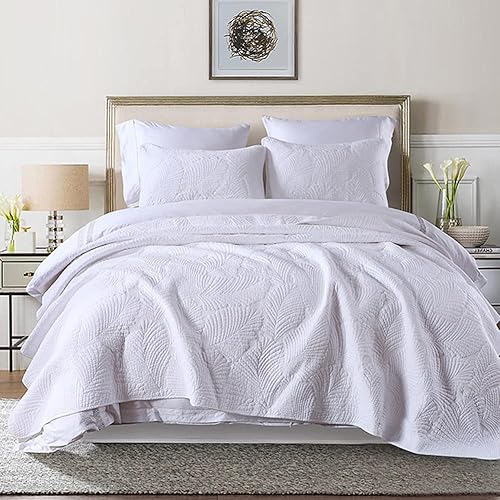 vctops Juego de edredón de algodón con bordado de hojas de 3 piezas, colcha reversible ligera y reversible con 2 fundas de almohada para todas las