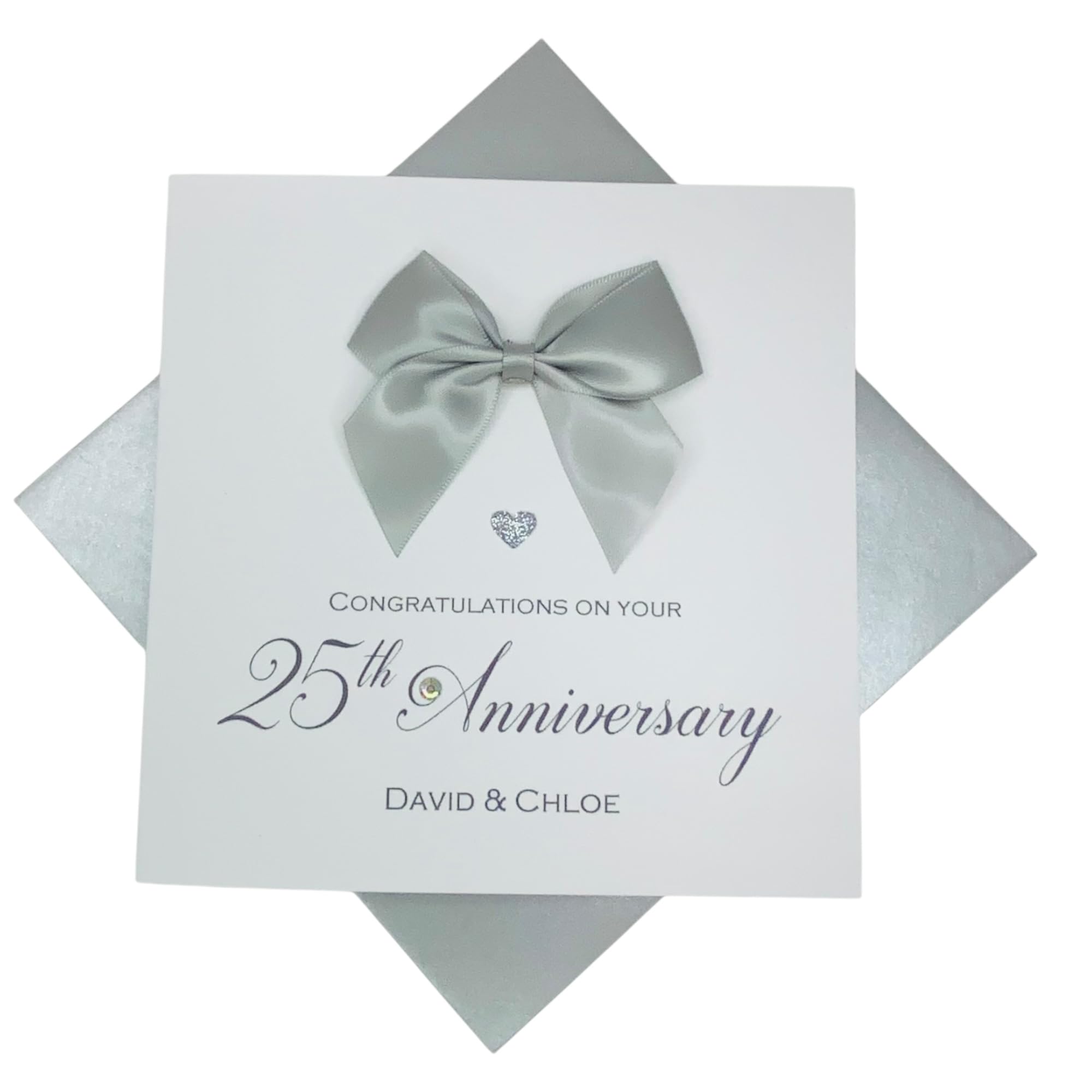 25th Wedding Anniversary Card - Silver 25 Year Twenty Fifth Anniversary Greeting Card, Personalised Gift for Wife, Husband, Parents, Couple Friends - Various Designs - 18 Colours (Regal Bow) โ image 1