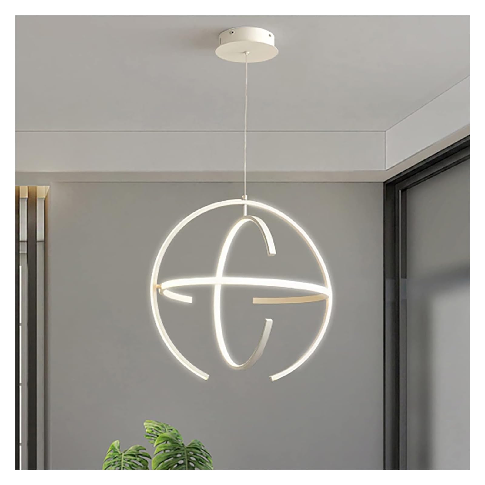 RENYUEH Chandeliers Contemporary Acrylic Hanging Light LED Chandelier 3 Rings,Globe Dimmable Pendant Light Fixtures-Gold 35x35cm