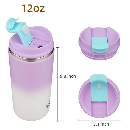 Miniatura 4 de Vaso con tapa, taza de café de viaje de 12 onzas, botella de agua aislada al vacío de doble pared de acero inoxidable con aislamiento térmico, color