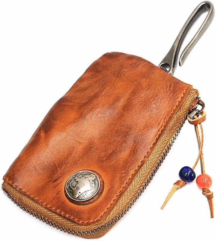 Mini Genuine Leather Medieval Pouch Keychain Coin Organizer for Men & Women (Brown)