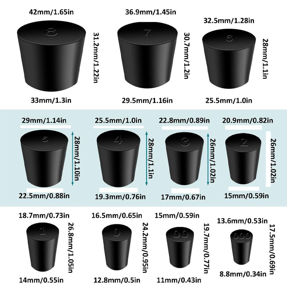 30Pcs Solid Rubber Stoppers 000# - 8# Tapered Lab Bungs Solid Rubber Stoppers 11 Assorted Sizes — Amazon image 2