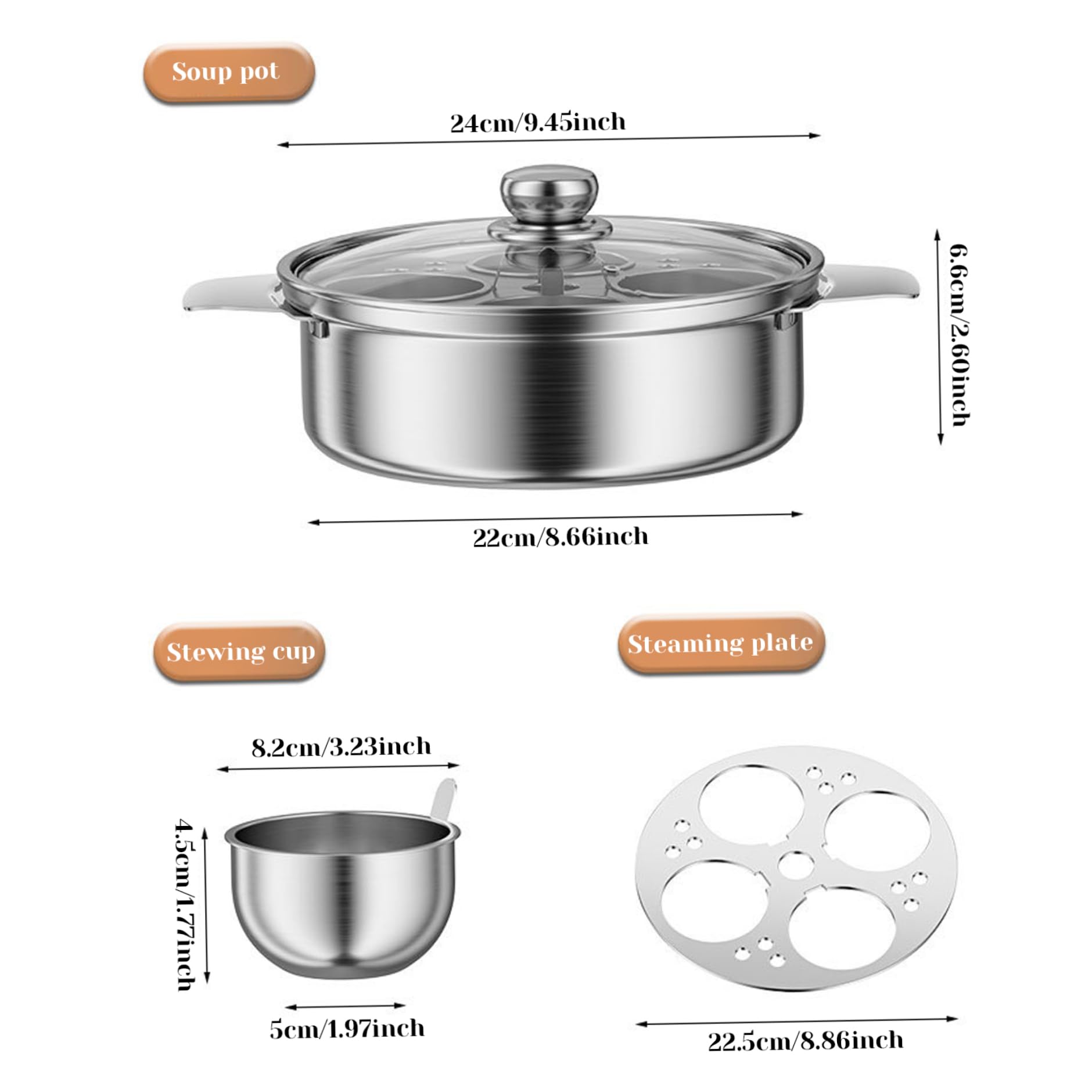 Huevo Poacher Maker de huevos escalfado de acero inoxidable con 4 tazas, olla de olla multipropósito antiadher