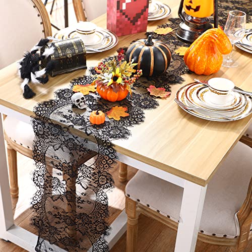 12 Pcs Black Lace Table Runners 14 X 120 Inch Rustic Wedding Lace Table Runner Decor Vintage Romantic Black Lace Table Cloth Party Favors For Halloween Engagement Birthday Hotel Home Table Decor #TOP6