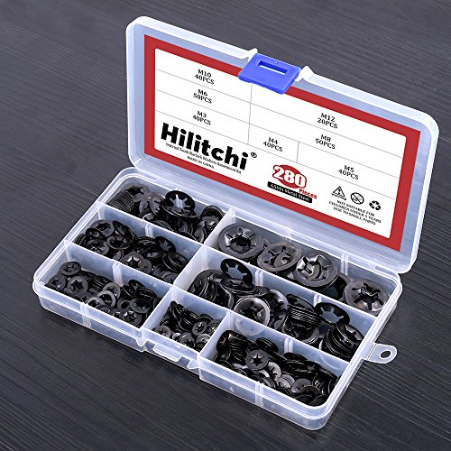 image for Hilitchi 280Pcs 7Sizes Black Oxide Internal Tooth Starlock Washers Pus