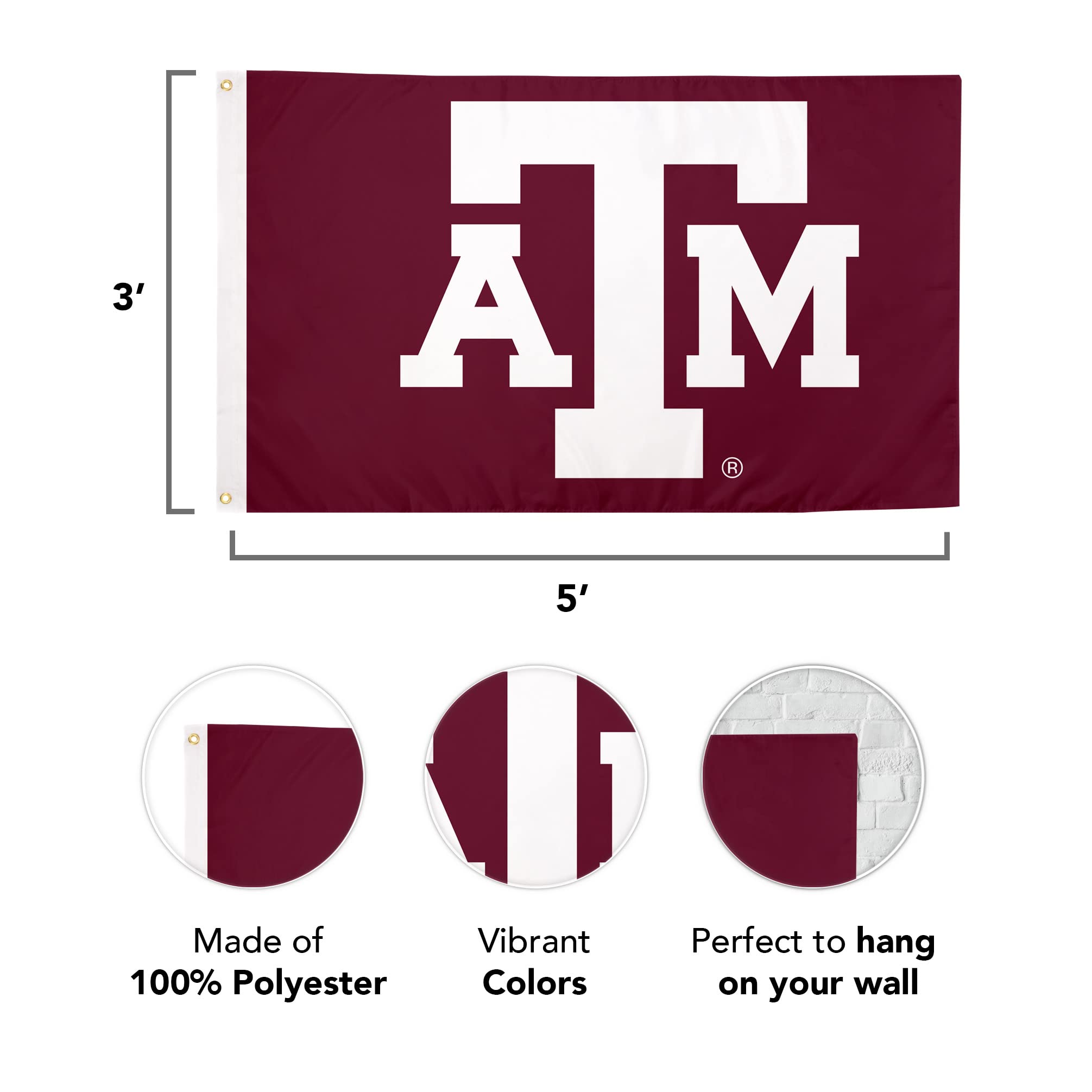 Desert Cactus Texas A&M University Flag - 3x5 Ft, 100% Polyester, Officially Licensed Indoor/Outdoor