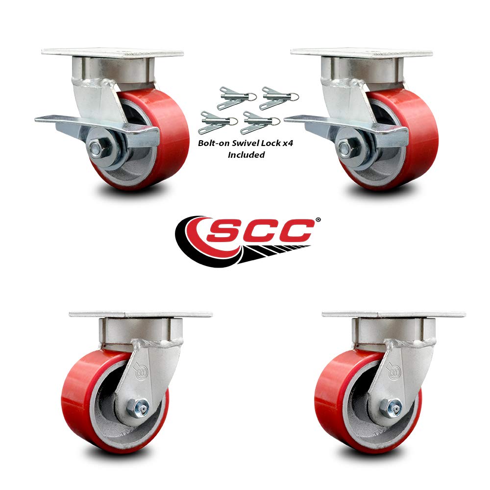 Kingpinless Poly on Cast Iron Swivel Top Plate Caster Set 4 w/4