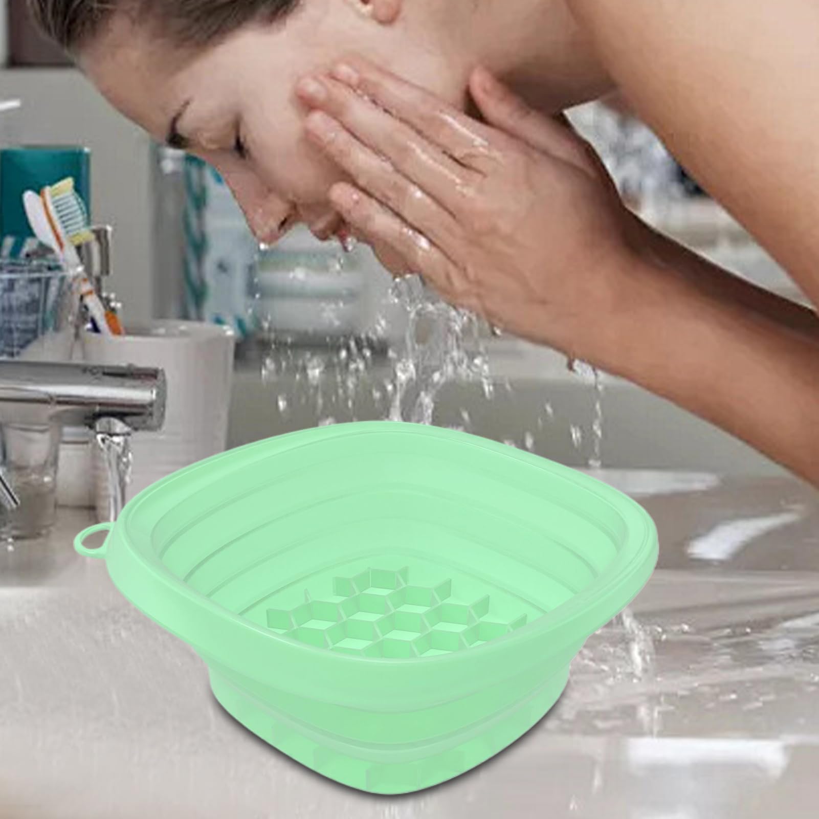 Genérico Cuenco Facial Para Hielo - Baño Frío Facial para Rostro - De Silicona Con Bandeja Integrada Para Cubitos Plegable Para Cuidado De La Piel Spa Y Hogar
