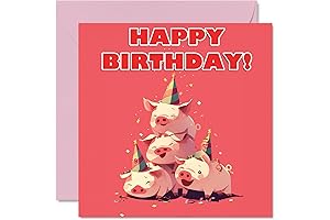 Party Animals Pig Pyramid: Good Luck Pig Bday Cards