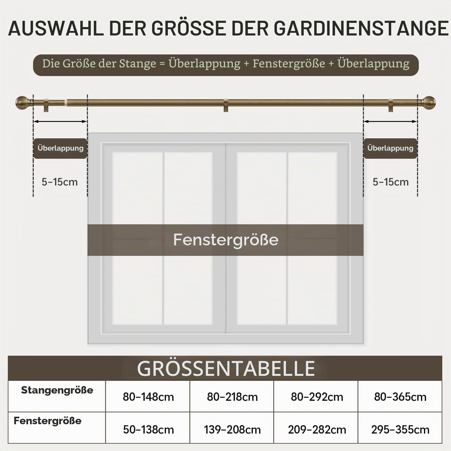 Gardinenstange Bronze Antik 80-292cm Ausziehbar Ø25mm Vintage-Stil | Lang Vorhangstange Wandmontage 15kg Tragfähigkeit Metall mit Kugel-Endstücken FüR Schlafzimmer Wohnzimmer Einfache Montage