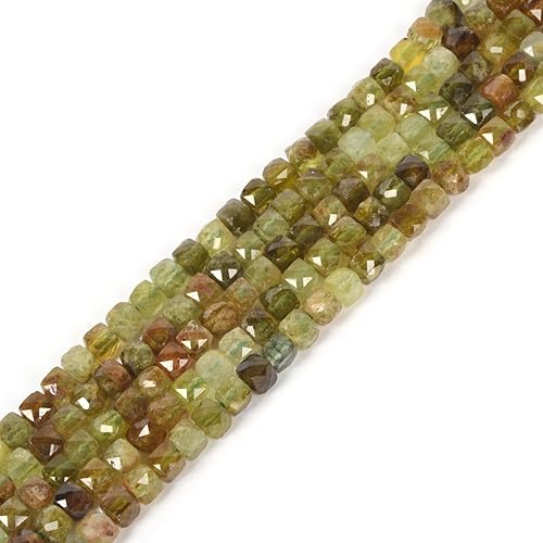Cuentas cuadradas sueltas de granate verde natural de 0.157 in con forma de cubo facetado, cuentas sueltas de 16 pulgadas para hacer joyas de
