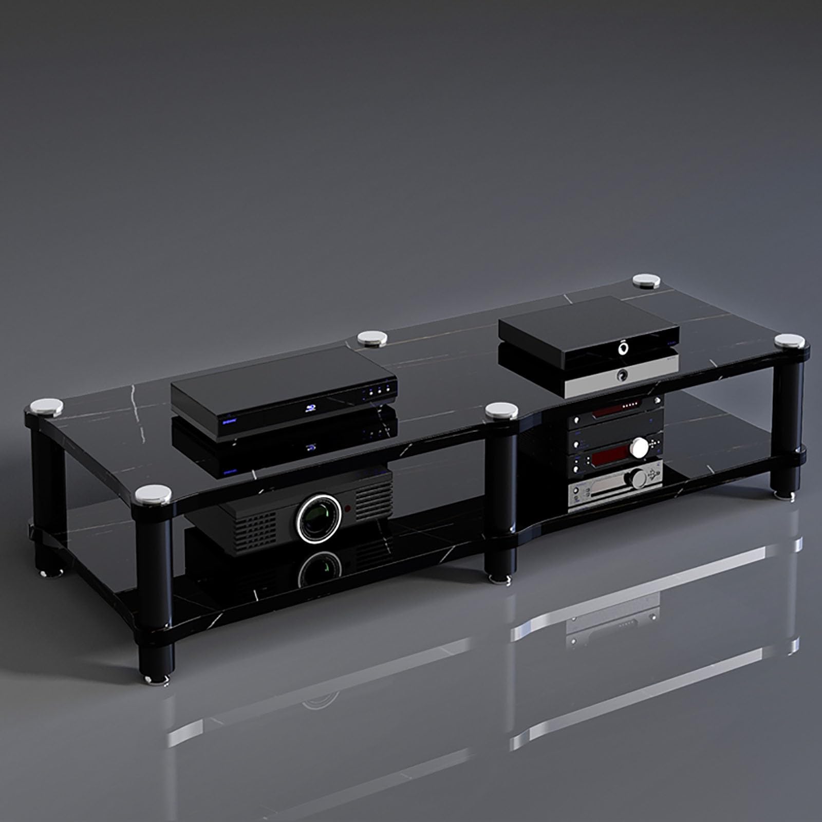 Robusto ripiano da gioco e rack audio, supporto multimediale per proiettore DVD e console di gioco, sotto la TV, per soggiorno, sala giochi e studio musicale, strisce nere