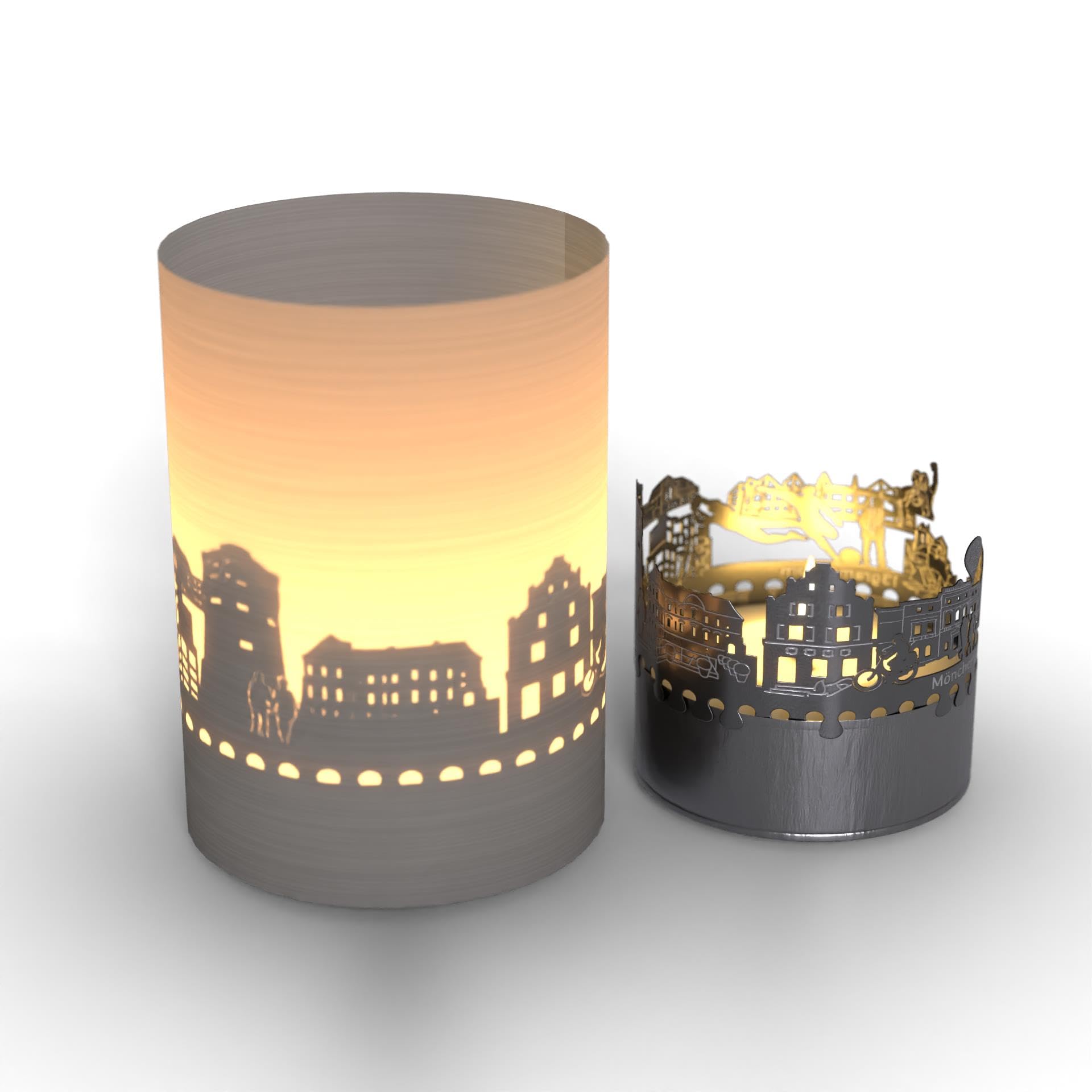 Mönchengladbach Skyline Gift Tube Shadow Play - Captivating Souvenir Candle with City Silhouette Projection in Room