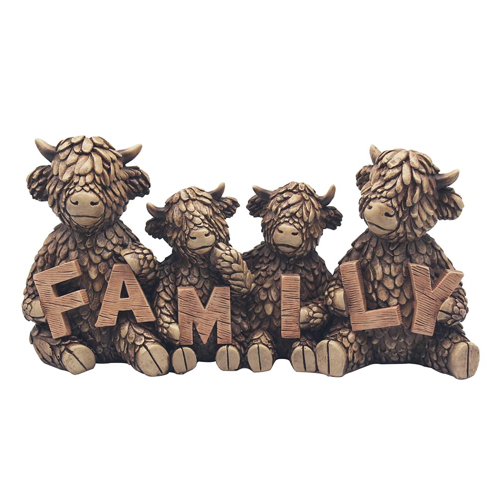 Lesser & Pavey Hughie Highland Cows Family Figurines Statues For Home Decor | Ideal Ornaments Friendship Gifts For Women & Men | Lovely Table Centerpiece & Living Room Accessories
