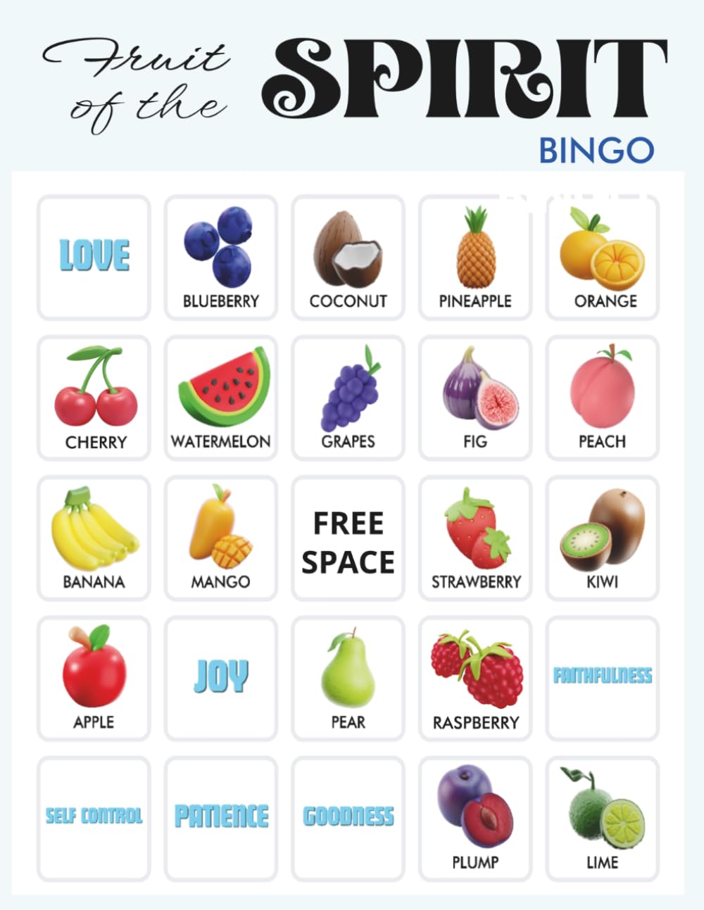 Fruit of Spirit Bingo: Bible Themed Game for Sunday School, VBS Activities, Christian Classroom, FunGame Bible Activity For Kids