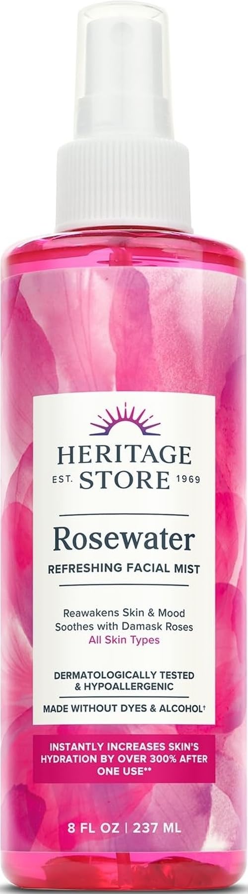 HERITAGE STORE Rose Petals Rosewater | Alcohol Free, 100% Pure Vegan | Benefits Sensitive Skin, Hair & More | Facial Toner & Moisturizer | 8 oz