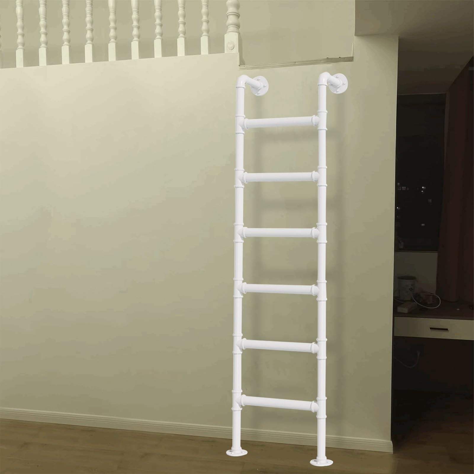 MSHGSKU WallMounted Wrought Iron Egress Ladder for High Beds Attics & WindowsSafe Climbing Solution for Bunk Beds RVs Decks & Apartments (125cm/49in) White Metal Step Ladder