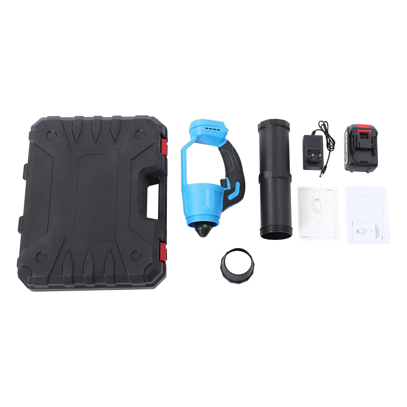 Soffiatore a batteria da 21 V per giardino, cura del prato e pulizia del cortile (blu) | Potente velocità di soffiaggio di 50 m/s, leggero ed ergonomico, con valigetta per il trasporto