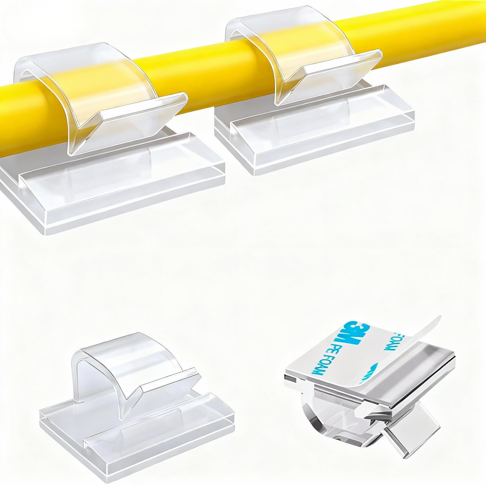 Topavatop 100 PCS Outdoor Light Clips (Large, Clear), Christmas Light Clips for String Lights, Adhesive Cable Clips for Cable Management Cord Organizer, Wire Holders Hooks for Wall, Car, PC