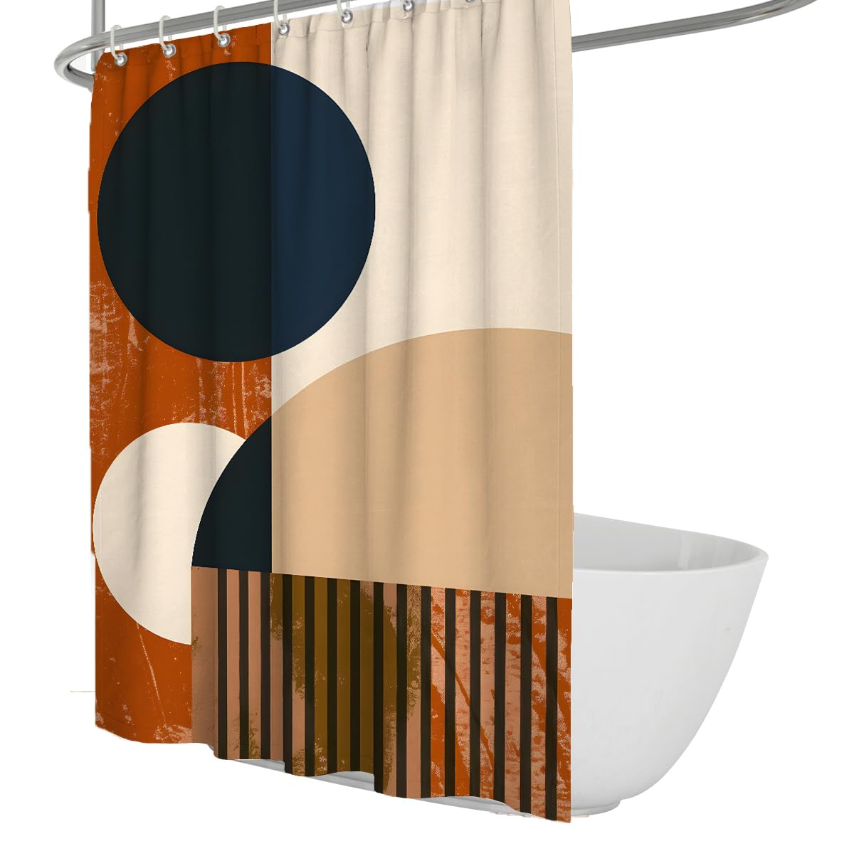 UIRINGART Modern Shower Curtains W180xL200cm Abstract Geometric Big Circle Stripe Semicircle Navy Terracotta Art Print Quick Drying Polyester Fabric Bathroom Wet Room Tub