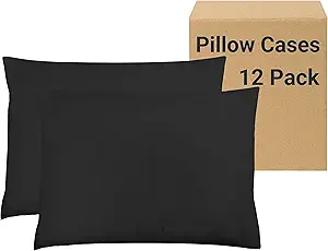 ZPECC Pillow Cases King Size Set of 12, 20x36 Envelope Closure Pillowcases, Soft Plain Brushed Microfiber Covers Hypoallergenic Breathable, Black