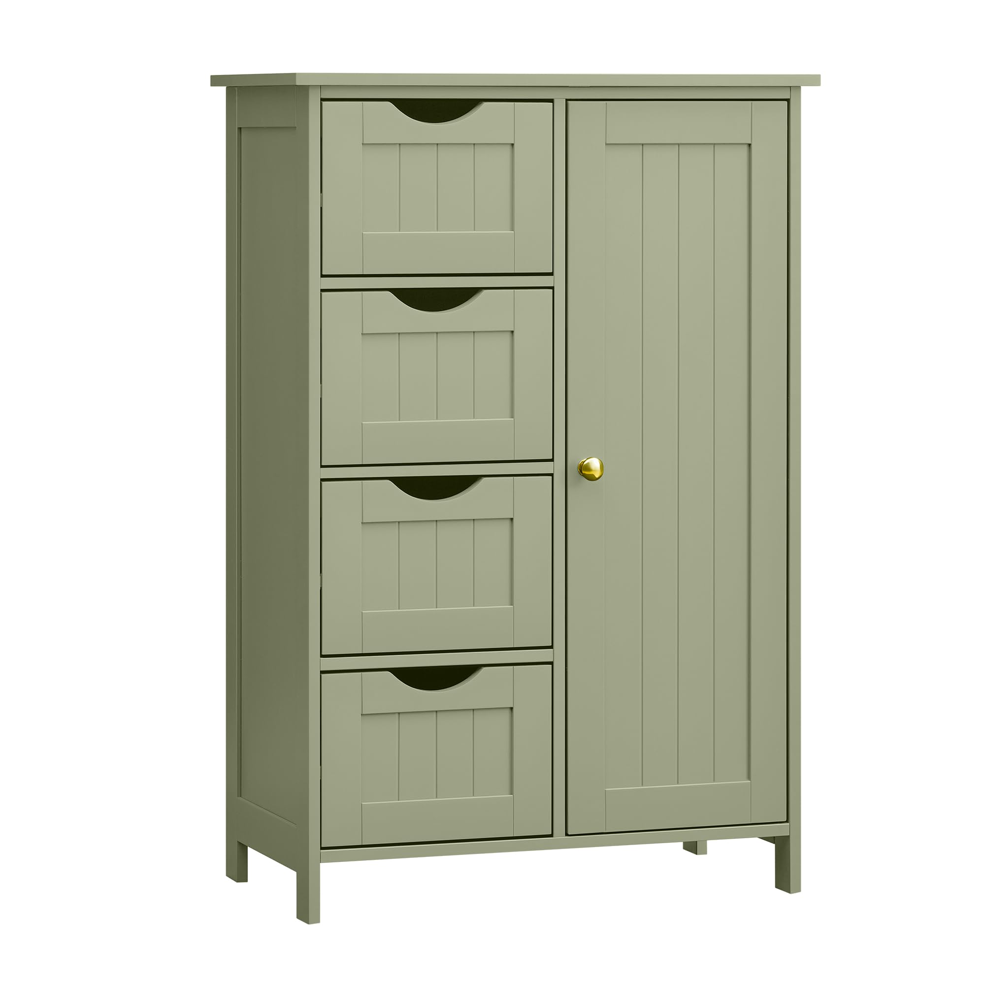 VASAGLE Badezimmerschrank, schmaler Badschrank, Beistellschrank, Kommode, mit 4 Schubladen, Schranktür, verstellbare Ablage, 30 x 55 x 82 cm, lorbeergrün LHC041C02